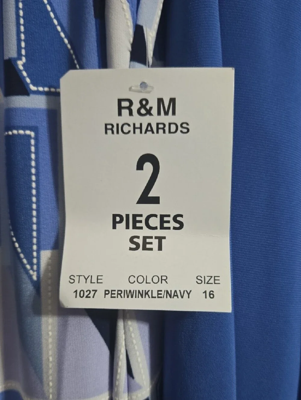 R&M Richards Blue Geometric Midi Dress with Solid Blue Duster